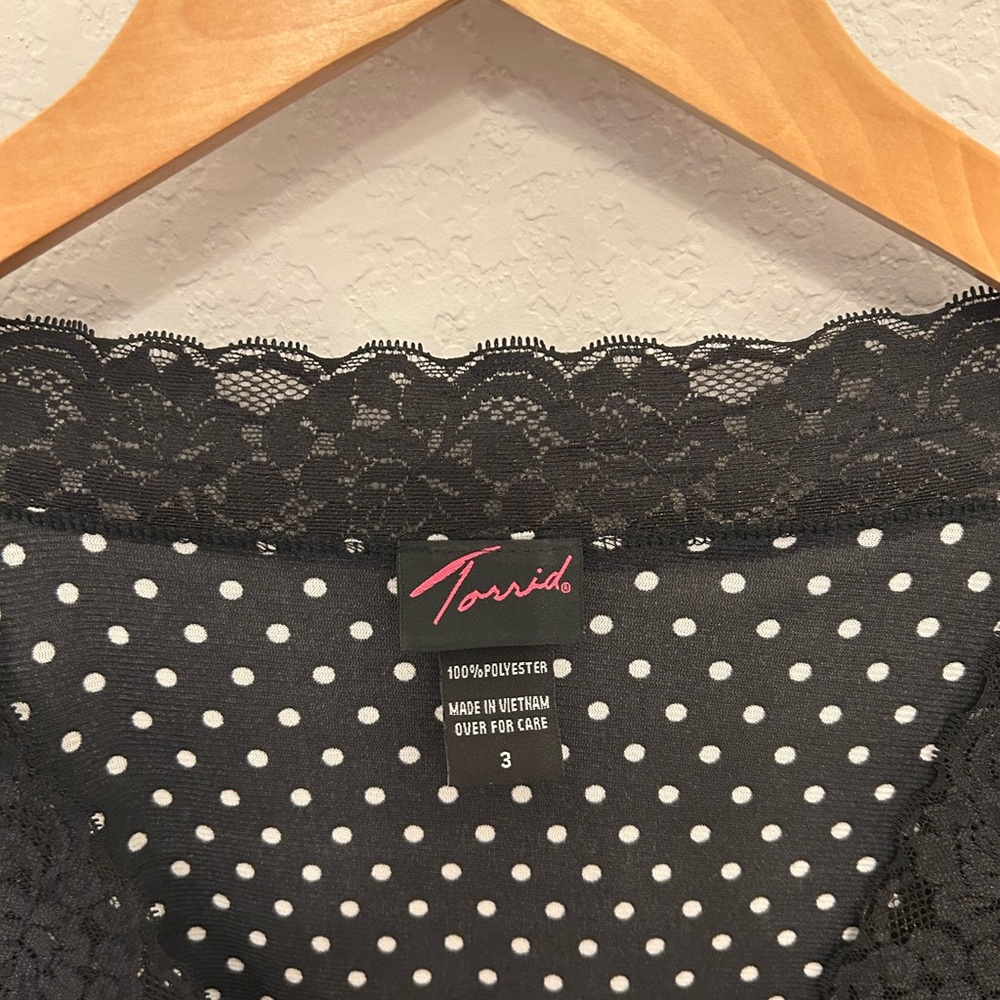 Torrid Black and White Polka Dot Lace Trim Top - Picture 3 of 5